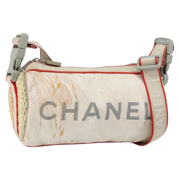 CHANEL Sports Shoulder Bag PVC Canvas White Silver CC Auth hk3105