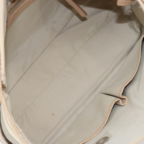 BURBERRY Tote Bag Canvas Ivory Silver Auth hk3108