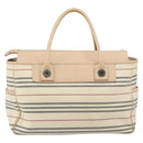 BURBERRY Tote Bag Canvas Ivory Silver Auth hk3108-2