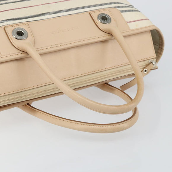 BURBERRY Tote Bag Canvas Ivory Silver Auth hk3108