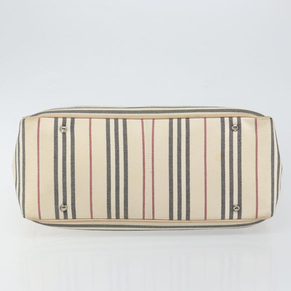 BURBERRY Tote Bag Canvas Ivory Silver Auth hk3108