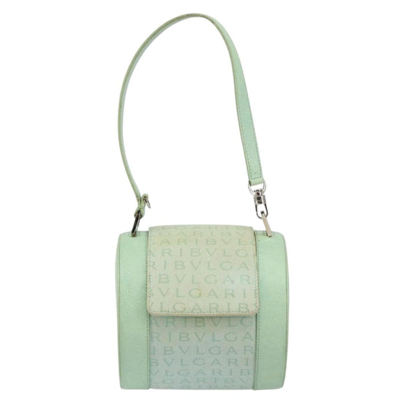 BVLGARI Logo mania Shoulder Bag Canvas Leather Green Emerald Auth hk3109