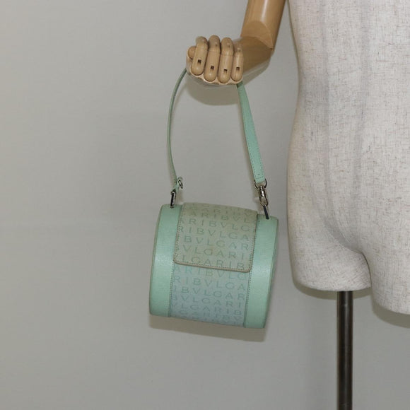 BVLGARI Logo mania Shoulder Bag Canvas Leather Green Emerald Auth hk3109