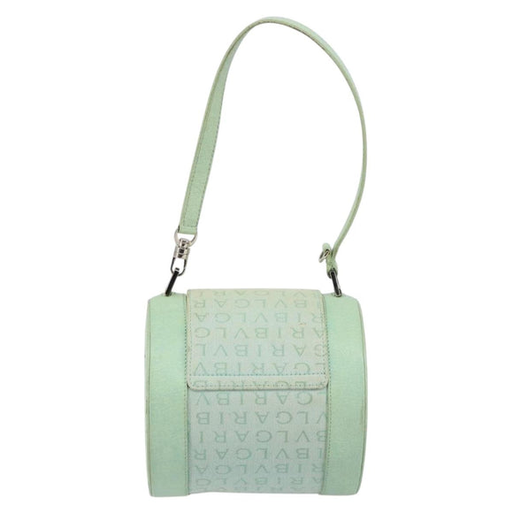 BVLGARI Logo mania Shoulder Bag Canvas Leather Green Emerald Auth hk3109