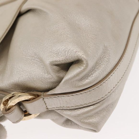 BVLGARI Chandra Shoulder Bag Leather Silver Gold Auth hk3110
