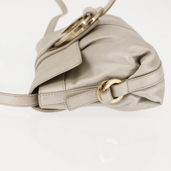 BVLGARI Chandra Shoulder Bag Leather Silver Gold Auth hk3110