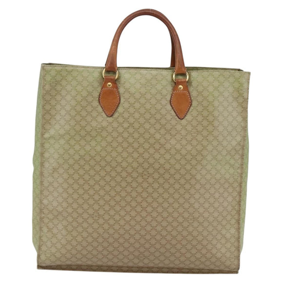 CELINE Macadam Canvas Hand Bag PVC Leather Beige Gold Auth hk3111