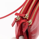 CELINE Trio large Shoulder Bag Leather Red Gold Auth hk3112-10