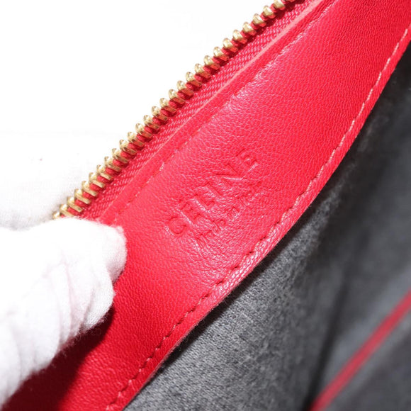 CELINE Trio large Shoulder Bag Leather Red Gold Auth hk3112