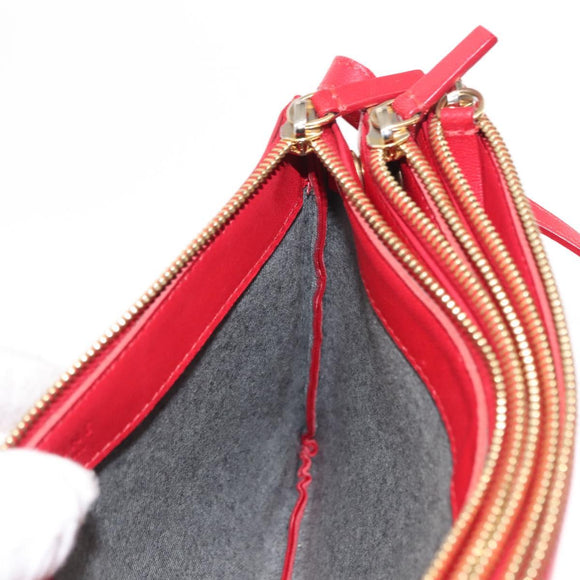 CELINE Trio large Shoulder Bag Leather Red Gold Auth hk3112