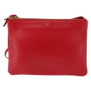 CELINE Trio large Shoulder Bag Leather Red Gold Auth hk3112-13