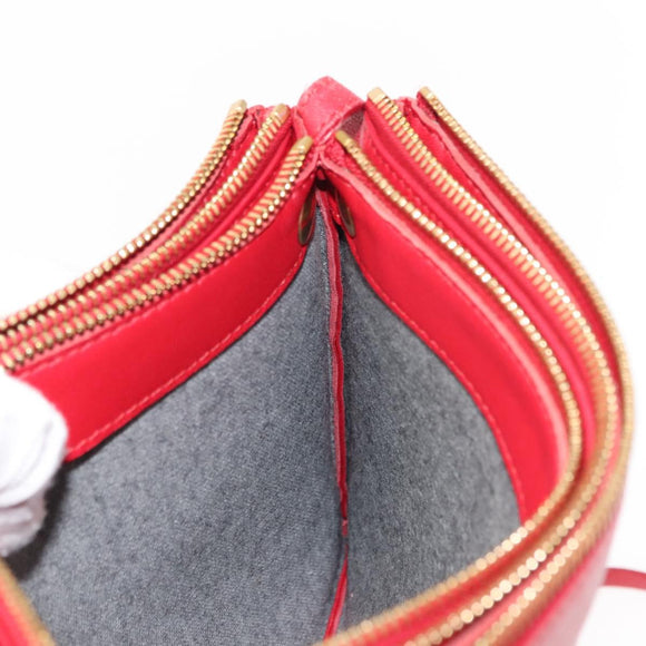 CELINE Trio large Shoulder Bag Leather Red Gold Auth hk3112