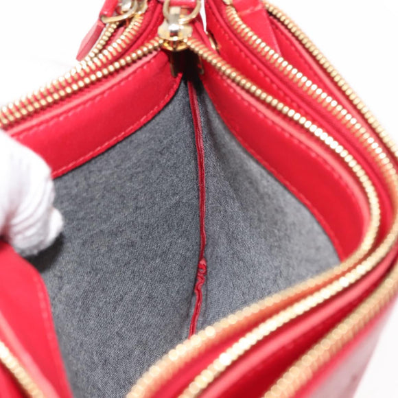 CELINE Trio large Shoulder Bag Leather Red Gold Auth hk3112