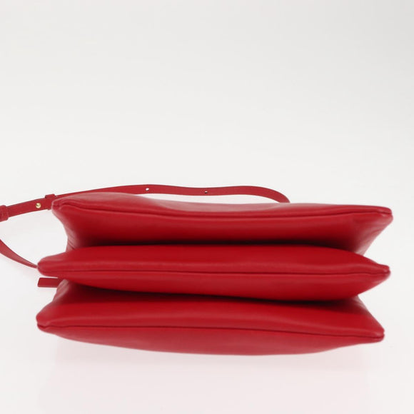 CELINE Trio large Shoulder Bag Leather Red Gold Auth hk3112