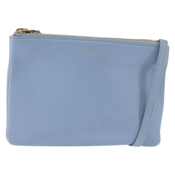 CELINE Trios Mall Shoulder Bag Leather Blue Gold Auth hk3113