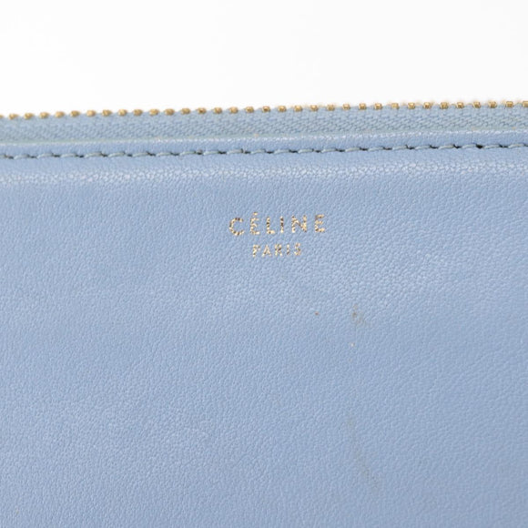 CELINE Trios Mall Shoulder Bag Leather Blue Gold Auth hk3113