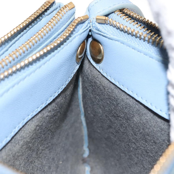 CELINE Trios Mall Shoulder Bag Leather Blue Gold Auth hk3113