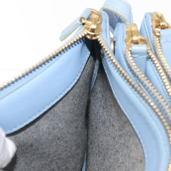 CELINE Trios Mall Shoulder Bag Leather Blue Gold Auth hk3113