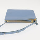 CELINE Trios Mall Shoulder Bag Leather Blue Gold Auth hk3113-6