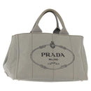 PRADA Canapa MM Hand Bag Canvas Gray Silver Auth hk3116-1