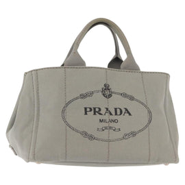 PRADA Canapa MM Hand Bag Canvas Gray Silver Auth hk3116