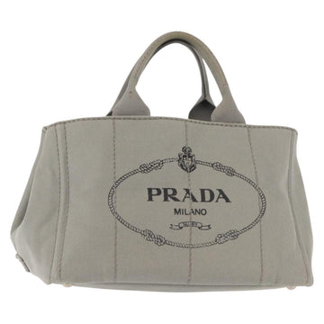 PRADA Canapa MM Hand Bag Canvas Gray Silver Auth hk3116