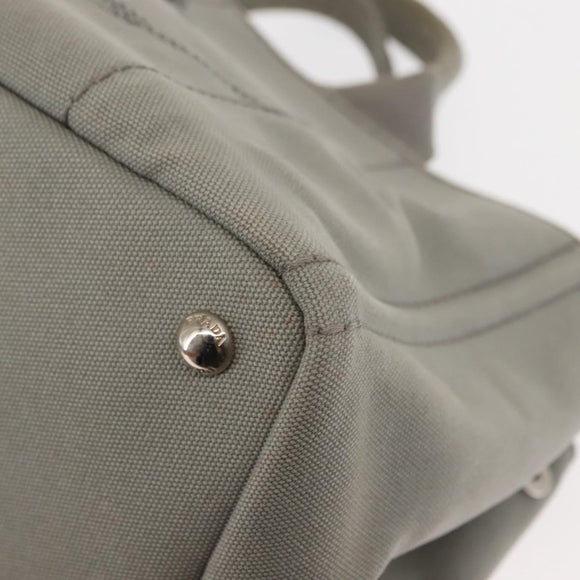 PRADA Canapa MM Hand Bag Canvas Gray Silver Auth hk3116