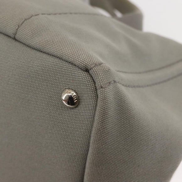 PRADA Canapa MM Hand Bag Canvas Gray Silver Auth hk3116