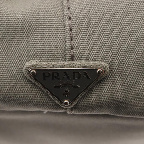 PRADA Canapa MM Hand Bag Canvas Gray Silver Auth hk3116