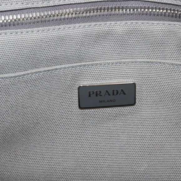 PRADA Canapa MM Hand Bag Canvas Gray Silver Auth hk3116