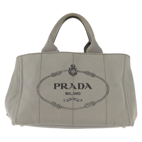 PRADA Canapa MM Hand Bag Canvas Gray Silver Auth hk3116
