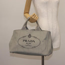 PRADA Canapa MM Hand Bag Canvas Gray Silver Auth hk3116-21