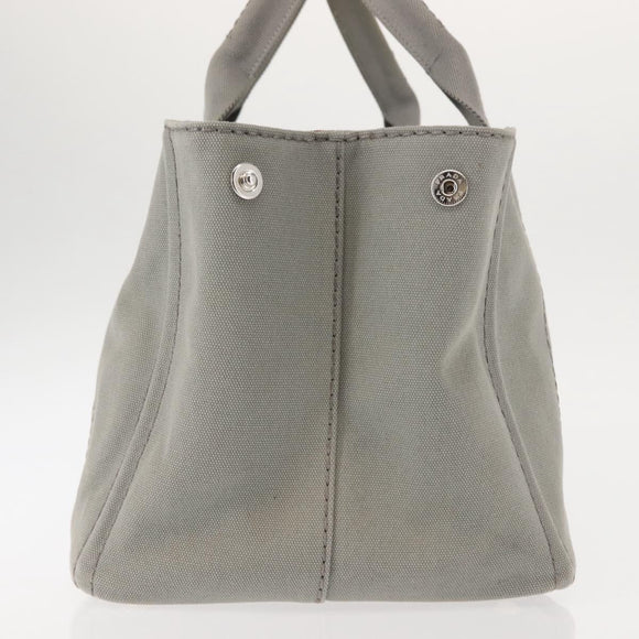 PRADA Canapa MM Hand Bag Canvas Gray Silver Auth hk3116