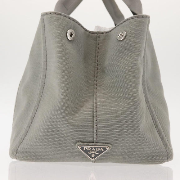 PRADA Canapa MM Hand Bag Canvas Gray Silver Auth hk3116