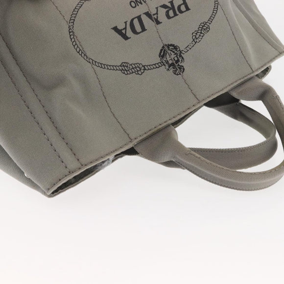 PRADA Canapa MM Hand Bag Canvas Gray Silver Auth hk3116