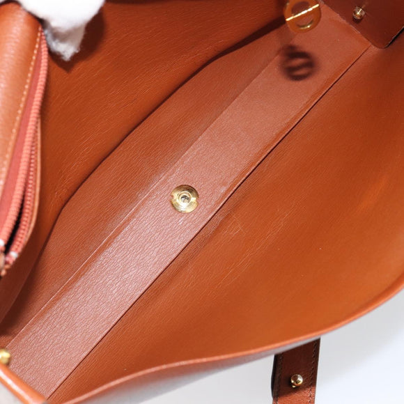 Christian Dior Shoulder Bag Leather Brown Gold Auth hk3117