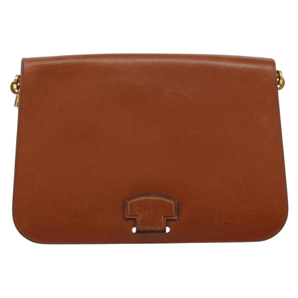 Christian Dior Shoulder Bag Leather Brown Gold Auth hk3117