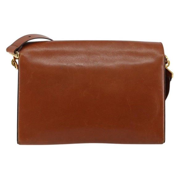 Christian Dior Shoulder Bag Leather Brown Gold Auth hk3117