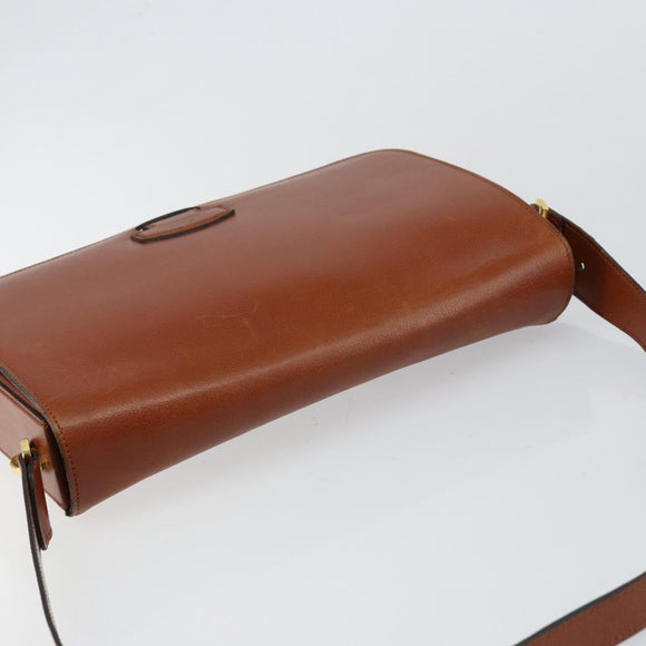 Christian Dior Shoulder Bag Leather Brown Gold Auth hk3117