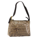 FENDI Zucchino Canvas Hand Bag Enamel Brown Gold Auth hk3118-1