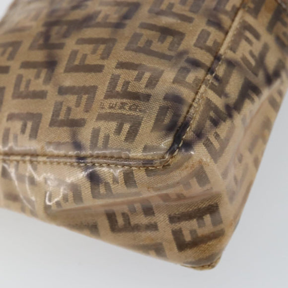 FENDI Zucchino Canvas Hand Bag Enamel Brown Gold Auth hk3118