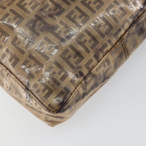 FENDI Zucchino Canvas Hand Bag Enamel Brown Gold Auth hk3118