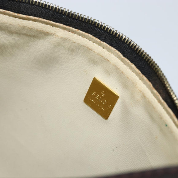 FENDI Zucchino Canvas Hand Bag Enamel Brown Gold Auth hk3118