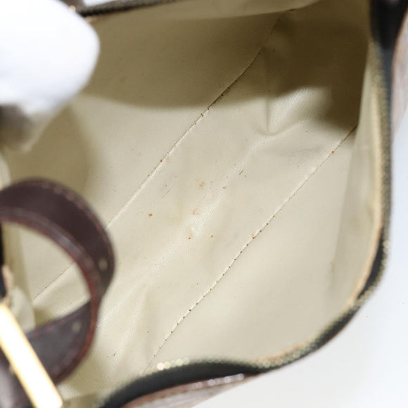 FENDI Zucchino Canvas Hand Bag Enamel Brown Gold Auth hk3118