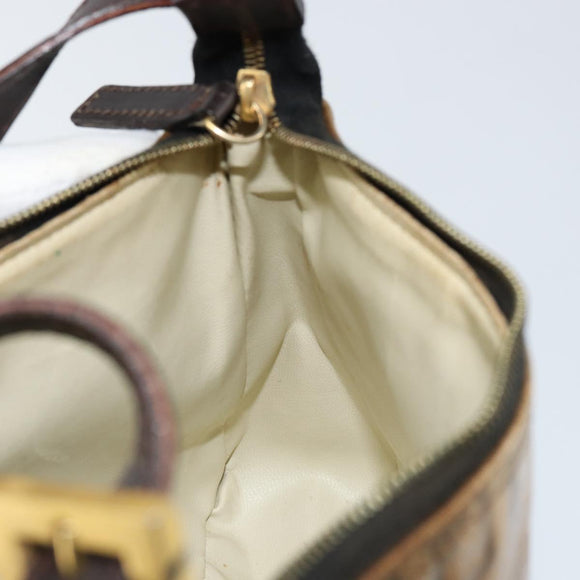FENDI Zucchino Canvas Hand Bag Enamel Brown Gold Auth hk3118