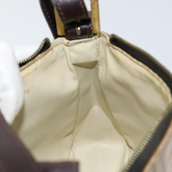FENDI Zucchino Canvas Hand Bag Enamel Brown Gold Auth hk3118