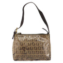 FENDI Zucchino Canvas Hand Bag Enamel Brown Gold Auth hk3118-13