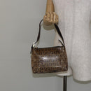 FENDI Zucchino Canvas Hand Bag Enamel Brown Gold Auth hk3118-21