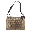 FENDI Zucchino Canvas Hand Bag Enamel Brown Gold Auth hk3118-2