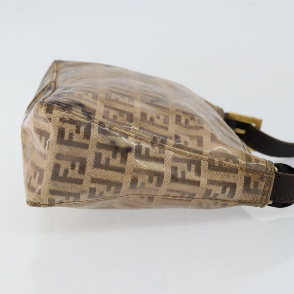 FENDI Zucchino Canvas Hand Bag Enamel Brown Gold Auth hk3118